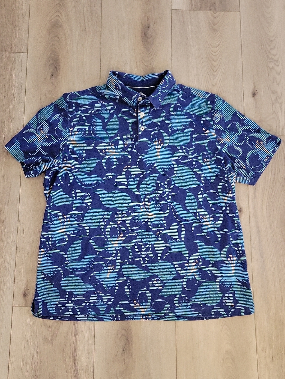 Tommy Bahama Navy and Teal Floral Polo